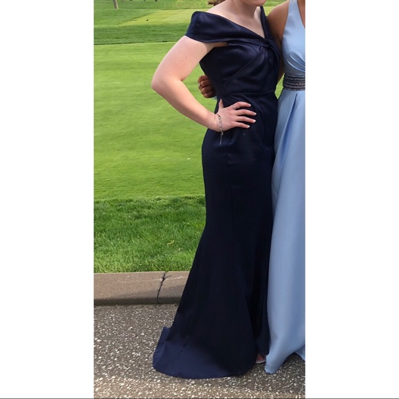 Navy Satin Prom Dress - Picture 2 of 3